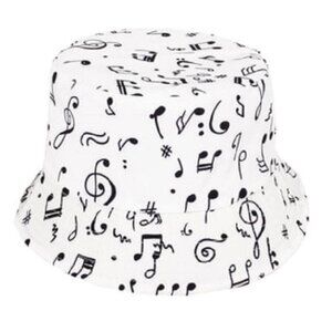 New White Musical Notes Bucket Hat Adult Summer One Size Music Teacher Band NWT